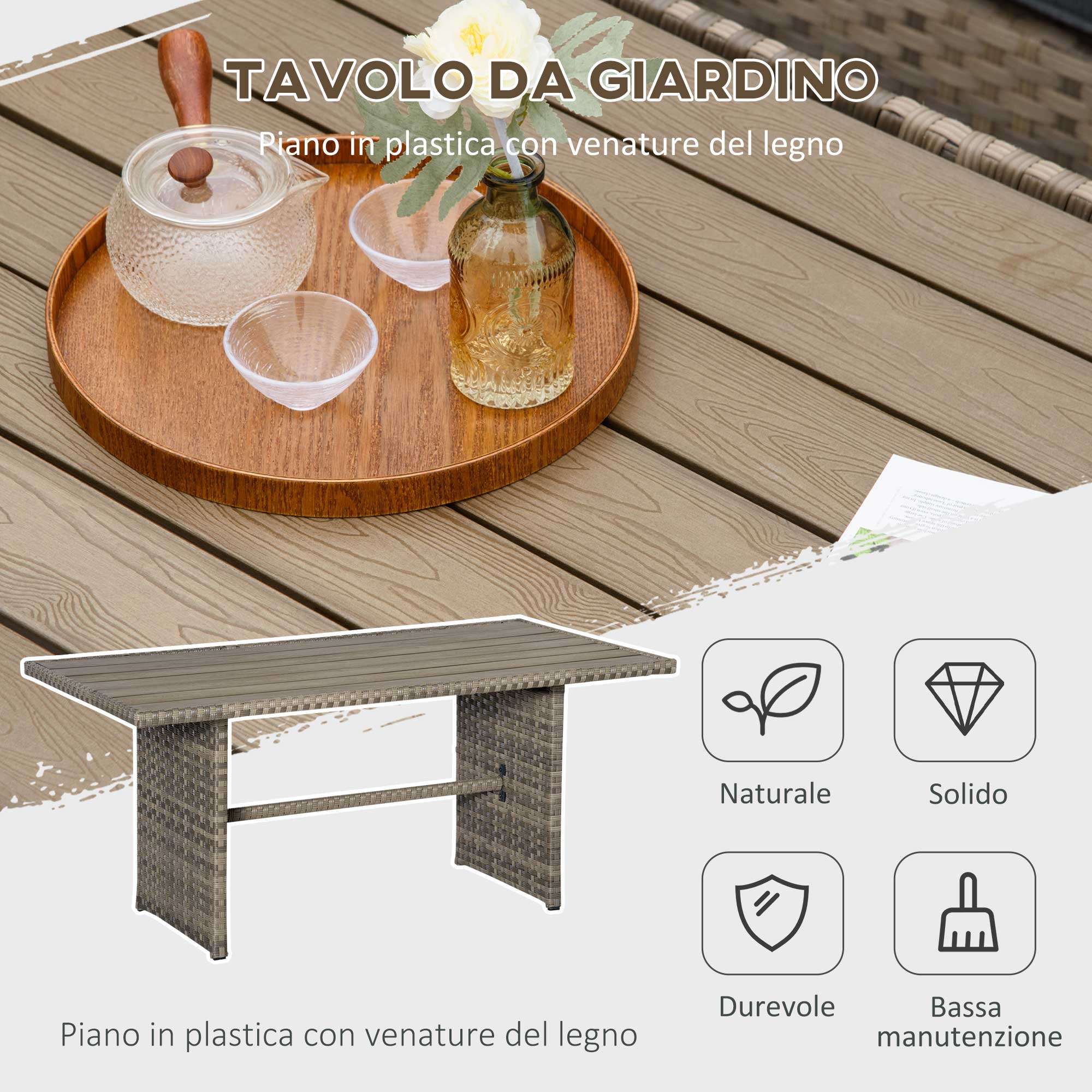 Set Salotto da Giardino Divano 2 Poltrone 2 Sgabelli e Tavolino in Rattan Polietilene Grigio