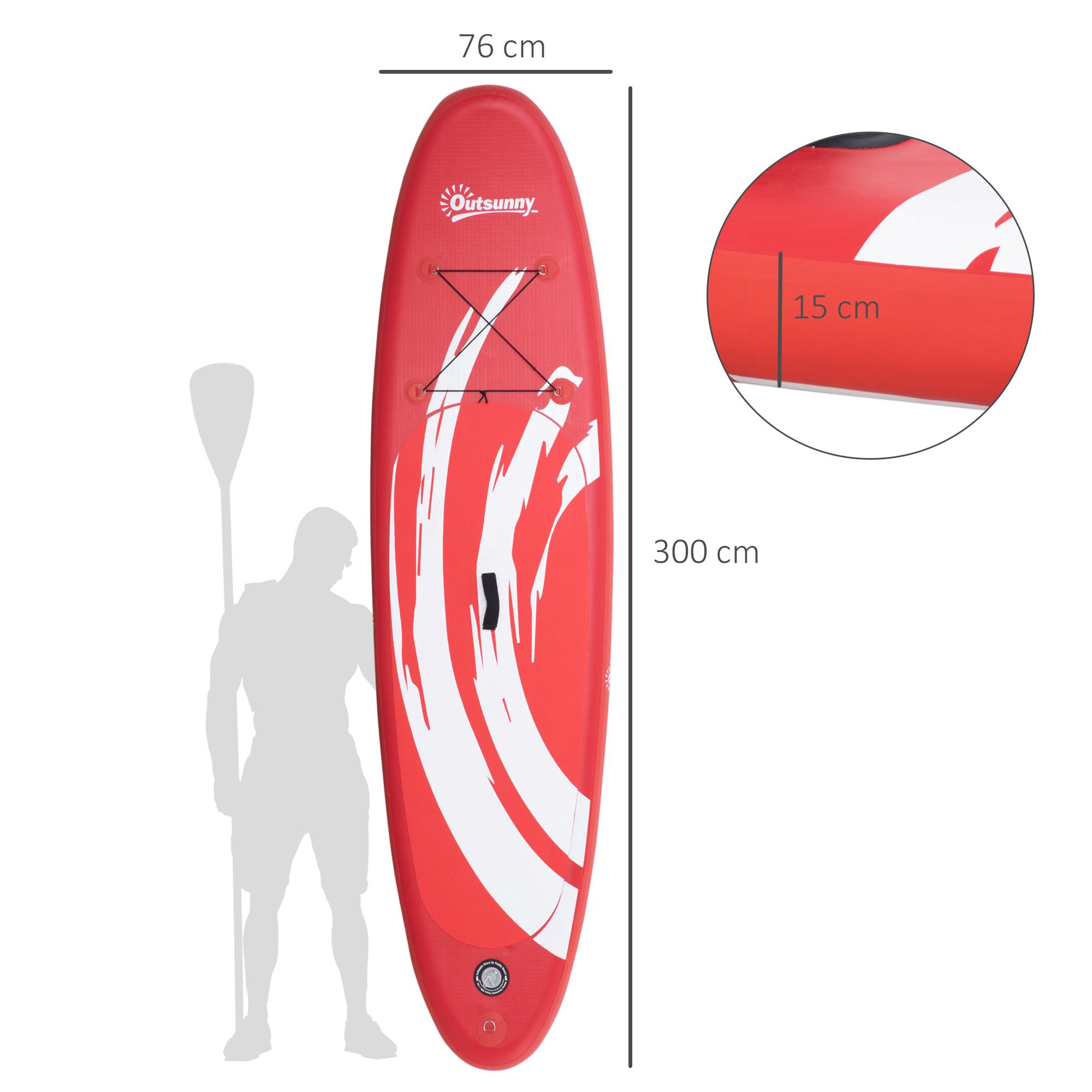 SUP Tavola 300x76x15 cm con Pagaia Zaino e Accessori Rosso e Bianco