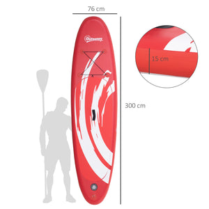 SUP Tavola 300x76x15 cm con Pagaia Zaino e Accessori Rosso e Bianco