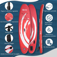 SUP Tavola 300x76x15 cm con Pagaia Zaino e Accessori Rosso e Bianco