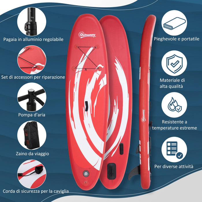 SUP Tavola 300x76x15 cm con Pagaia Zaino e Accessori Rosso e Bianco