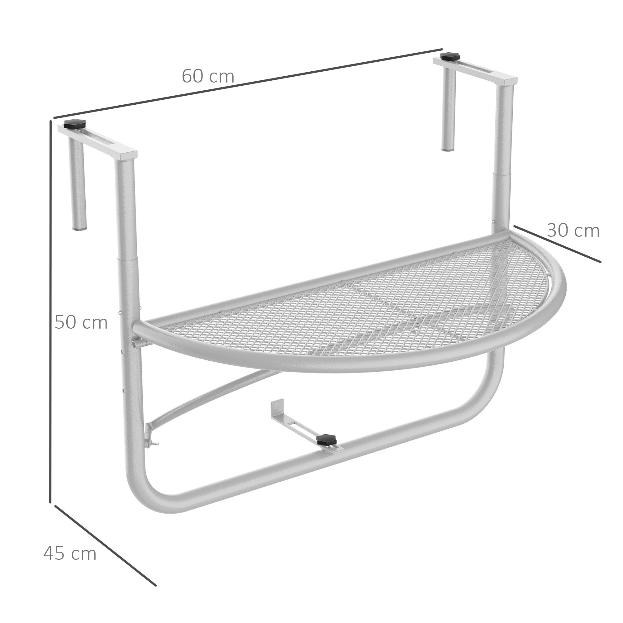 Tavolino da Ringhiera Pieghevole 60x45x50 cm in Metallo Bianco