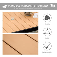 Tavolo da Giardino 140x90x74 cm in Alluminio e Plastica Nero e Color Legno