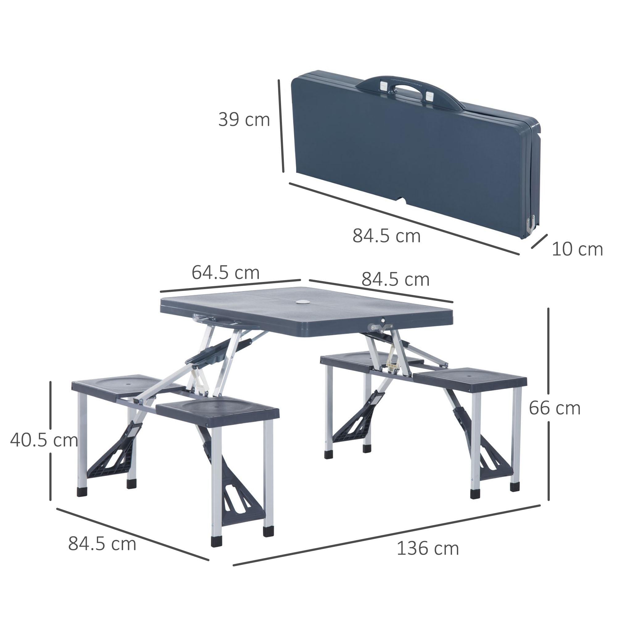 Set Campeggio Tavolino Pieghevole 4 Sedie in Alluminio e Plastica Grigio