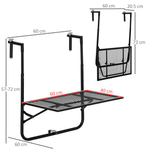 Tavolino da Ringhiera Pieghevole 60x60x57-72 cm in Metallo Nero