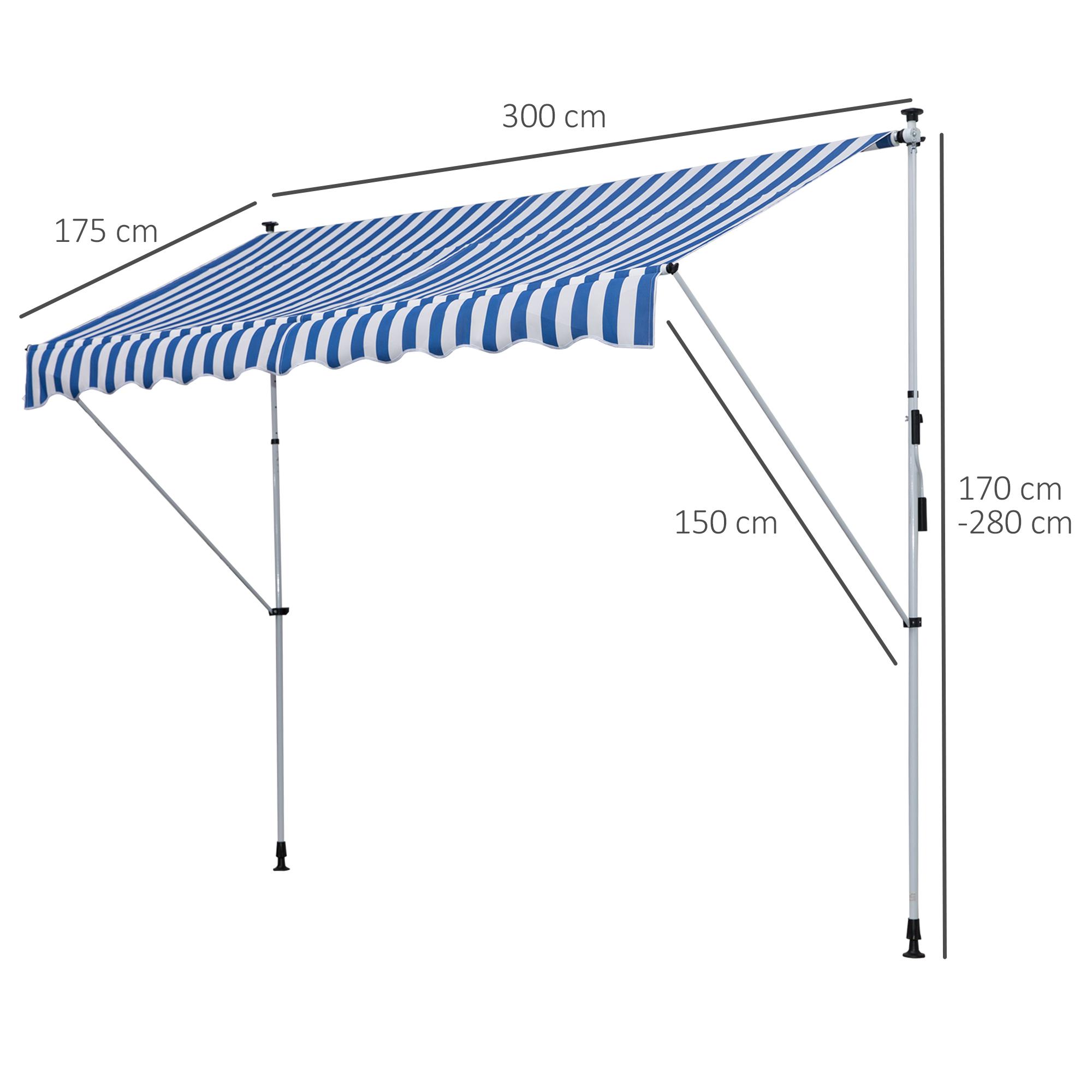 Tenda da Sole a Muro 300x150 cm in Metallo e Poliestere Blu e Bianco