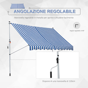 Tenda da Sole a Muro 300x150 cm in Metallo e Poliestere Blu e Bianco