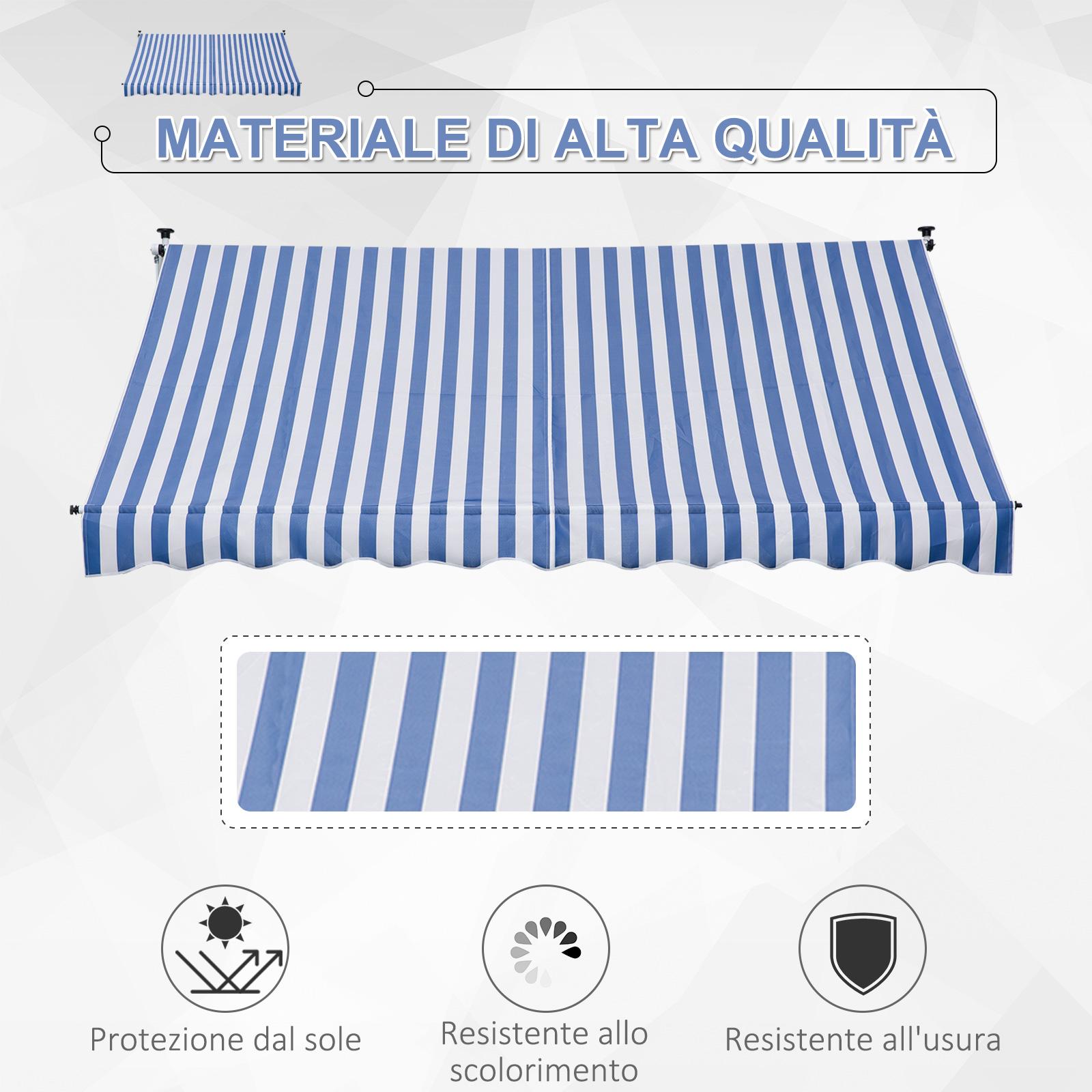 Tenda da Sole a Muro 300x150 cm in Metallo e Poliestere Blu e Bianco