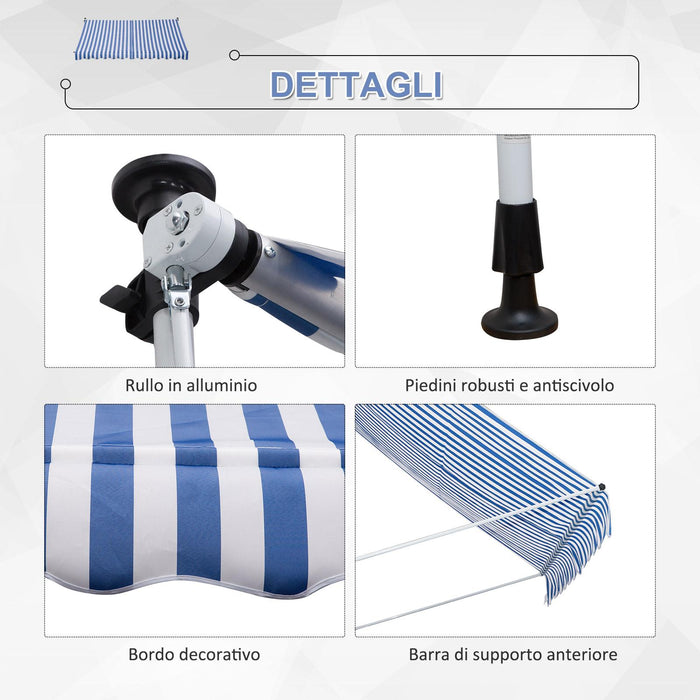 Tenda da Sole a Muro 300x150 cm in Metallo e Poliestere Blu e Bianco