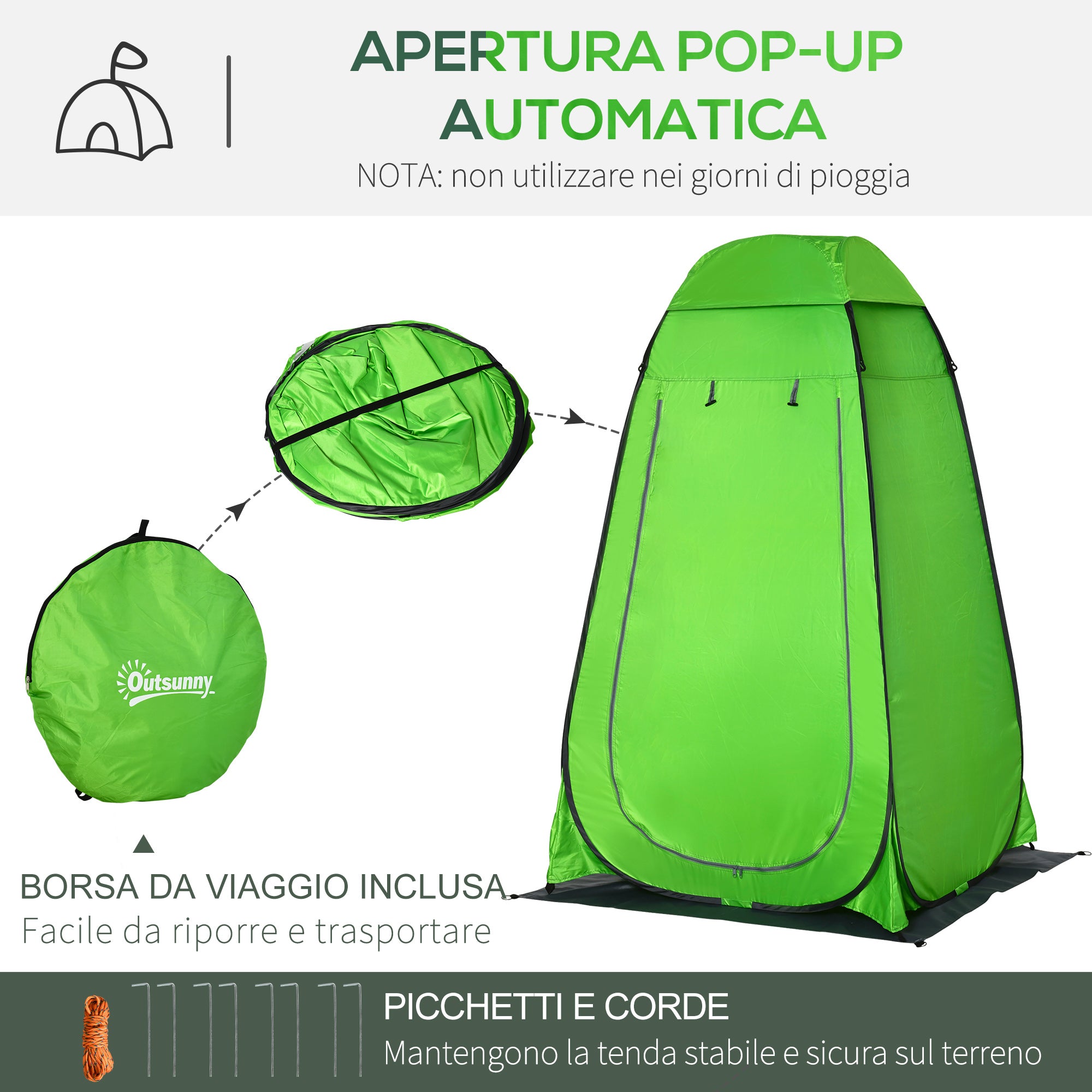 Tenda Doccia da Campeggio 126x124x189 cm in Poliestere Verde