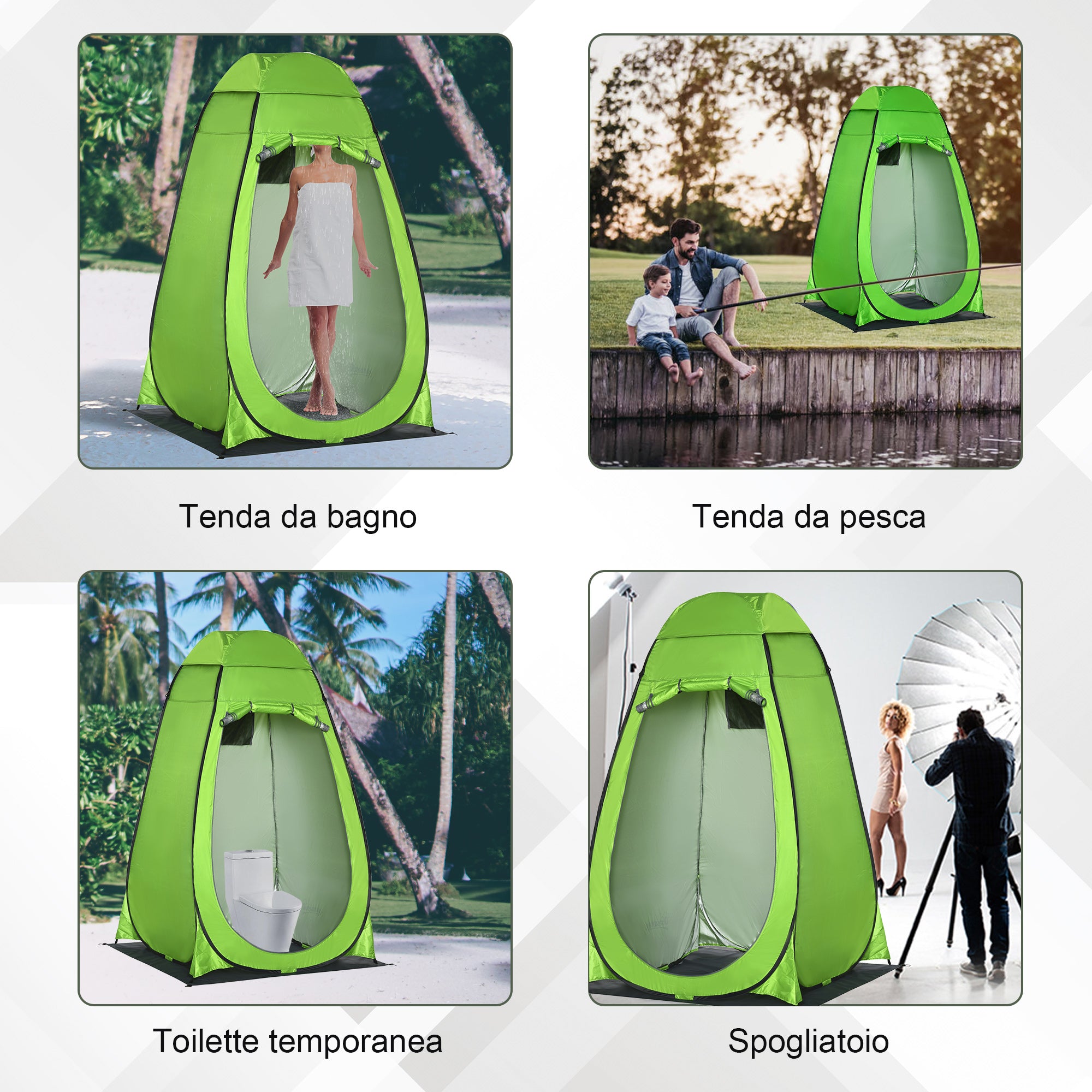 Tenda Doccia da Campeggio 126x124x189 cm in Poliestere Verde