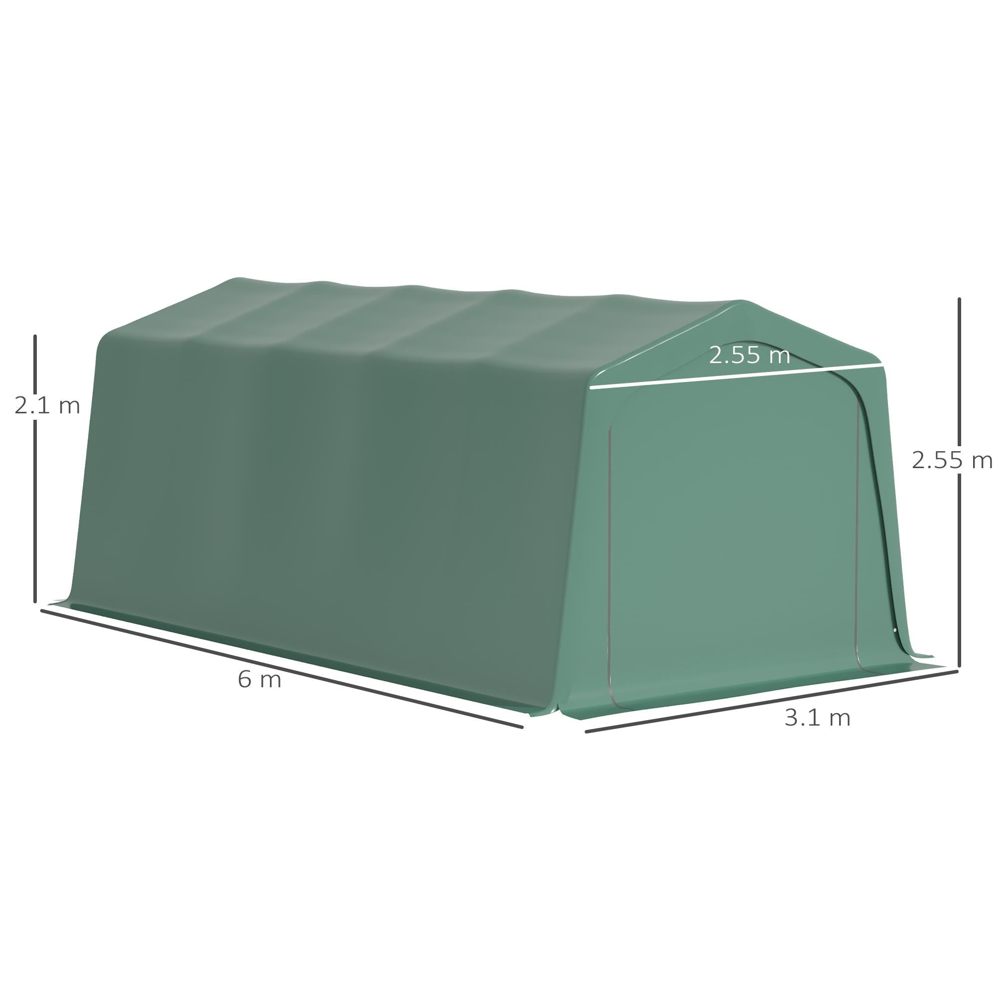 Tendone Garage per Auto Attrezzi 600x255-310x255 cm in Acciaio e PVC Verde Scuro