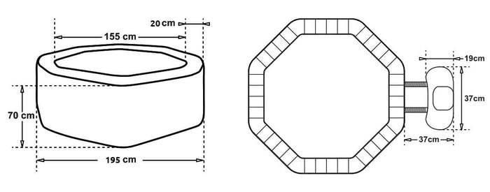 Vasca Idromassaggio da Esterno Gonfiabile Riscaldata 5/6 Posti 185x185x70 cm NetSpa Silver Nera