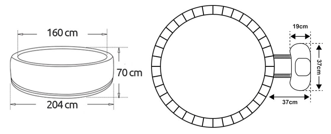 Vasca Idromassaggio da Esterno Gonfiabile Riscaldata 6 Posti Ø204x70 cm NetSpa Montana Nera