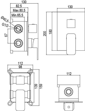 Miscelatore incasso doccia 3 via completo, moderno