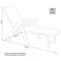 Lettino Prendisole da Giardino Cancun con Ruote 72x190x60 h cm in Plastica Bianco