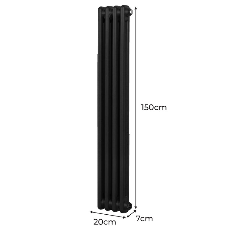 Termosifone Radiatore a 2 colonne per riscaldamento centralizzato verticale Nero150x20cm