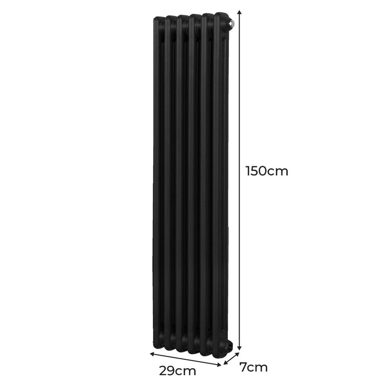 Termosifone Radiatore a 2 colonne per riscaldamento centralizzato verticale Nero 150x29cm