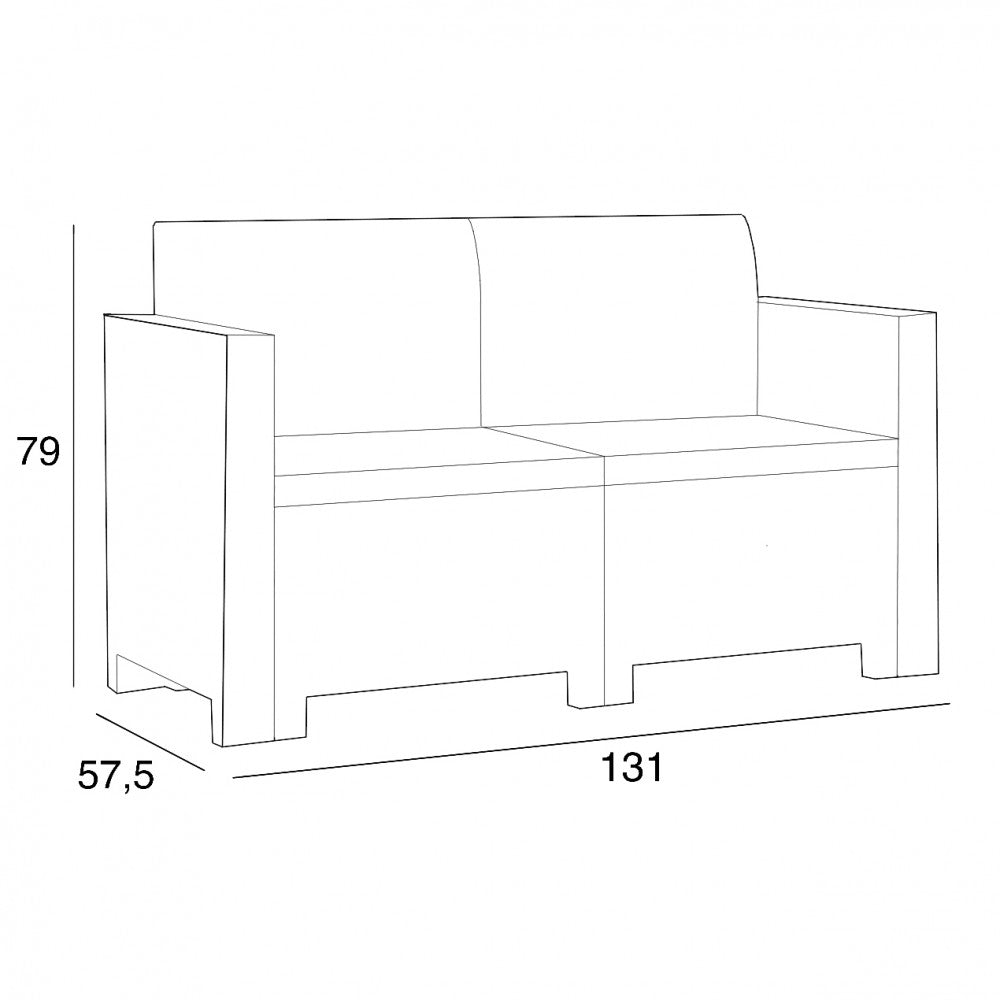 Set Salotto da Giardino Divano 2 Poltrone e Tavolino con Cuscini in Plastica Marrone