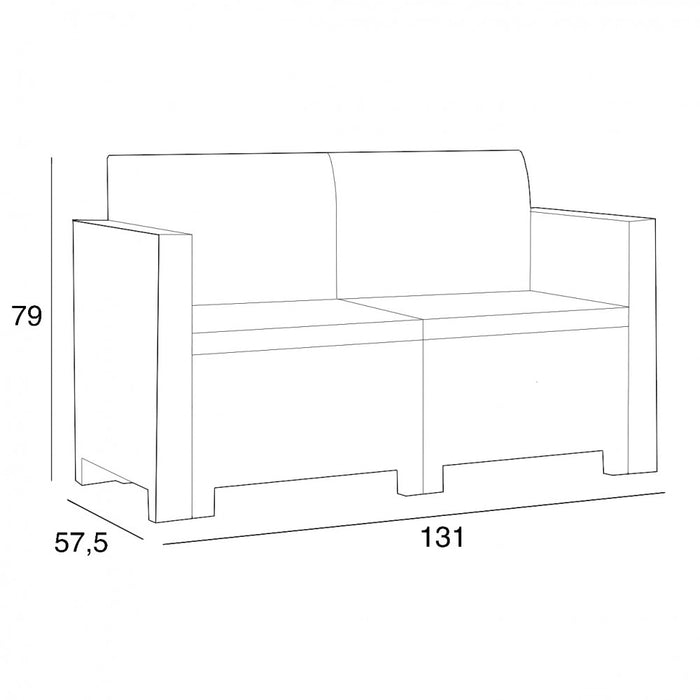 Set Salotto da Giardino Divano 2 Poltrone e Tavolino con Cuscini in Plastica Marrone