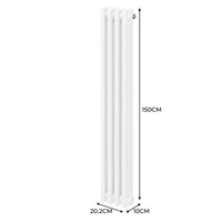 Termosifone Radiatore a 3 colonne per riscaldamento centralizzato verticale Bianco 150x20cm