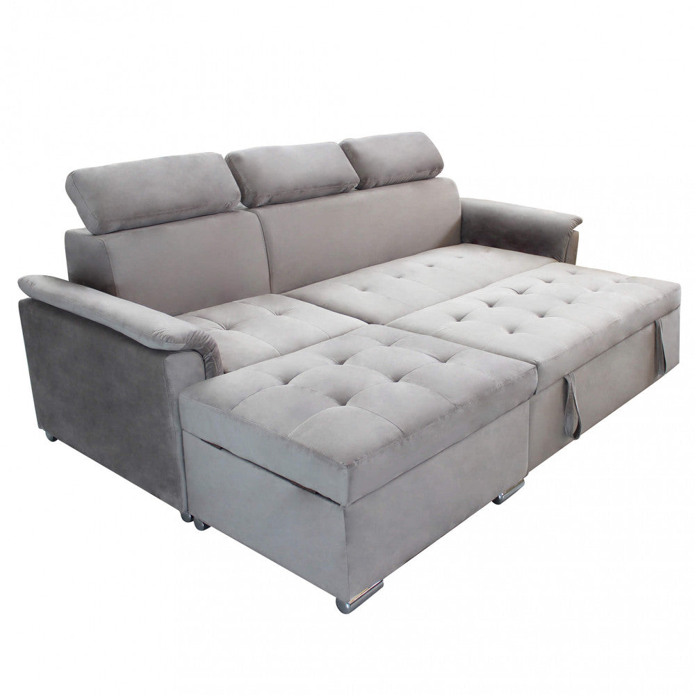 Divano Letto Derrick 234x148x84 cm in Tessuto Tortora