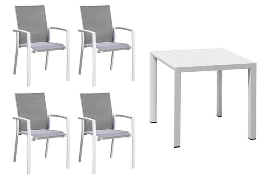 Set Tavolo e 4 Sedie da Giardino in Alluminio e Textilene Bianco