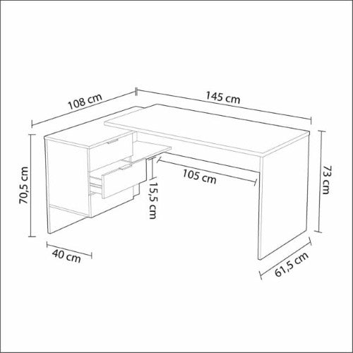 Scrivania Angolare con Cassettiera 145x108x73 cm in Legno Bianca e Rovere