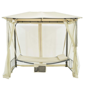 Dondolo Letto 3 Posti 237x155x217 cm con Copertura a Gazebo e Zanzariera Beige