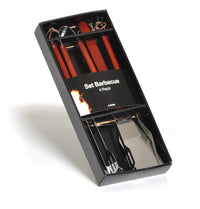 Set 4 Utensili Accessori per Barbecue Manico in Legno