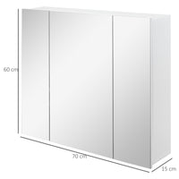 Mobiletto Specchiera da Bagno 3 Ante 70x15x60 cm in MDF Bianco