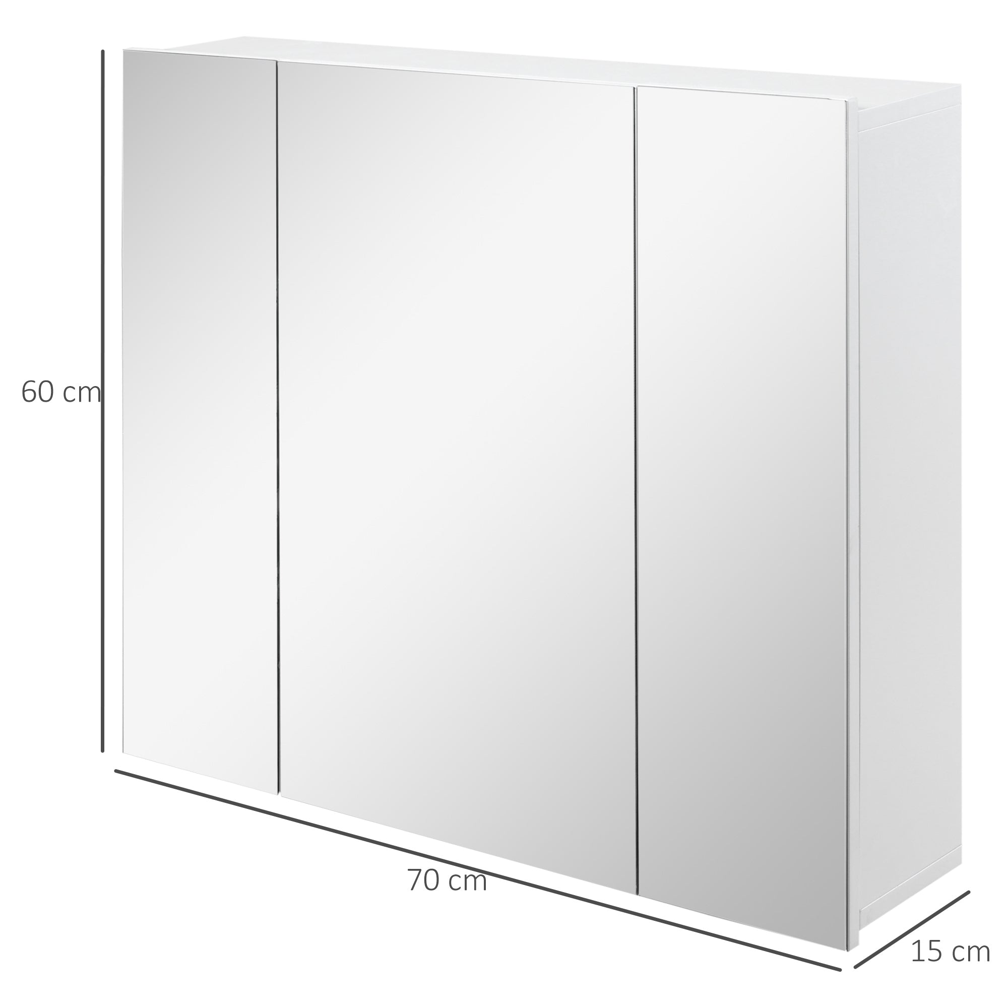 Mobiletto Specchiera da Bagno 3 Ante 70x15x60 cm in MDF Bianco