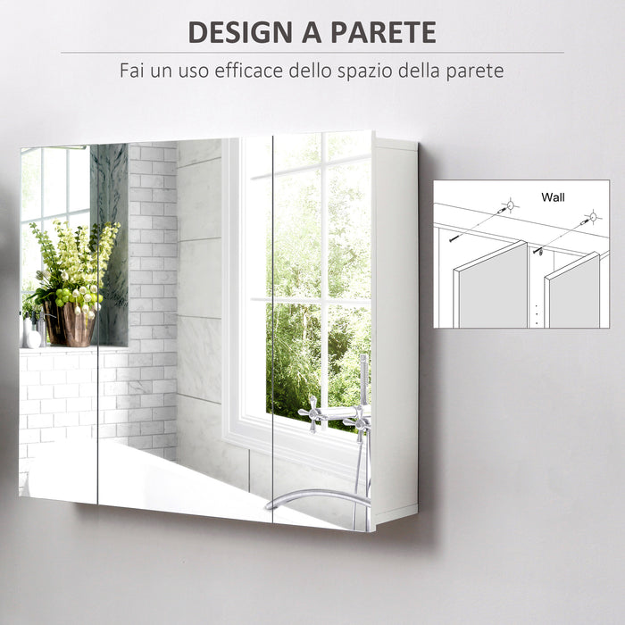 Mobiletto Specchiera da Bagno 3 Ante 70x15x60 cm in MDF Bianco