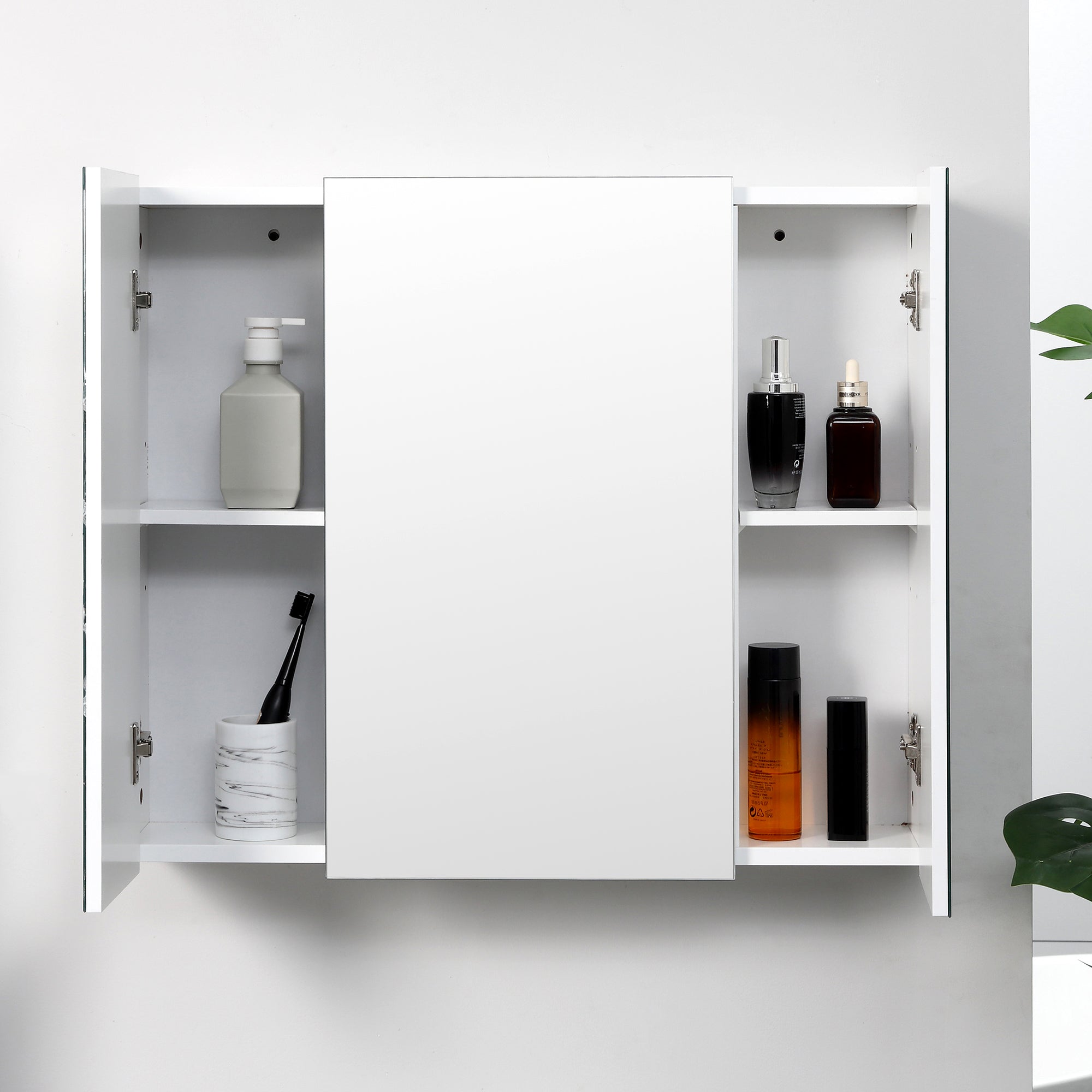 Mobiletto Specchiera da Bagno 3 Ante 70x15x60 cm in MDF Bianco