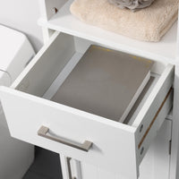 Armadietto Bagno Alto 3 Ripiani 1 Cassetto 1 Anta 34x30x163 cm in MDF Bianco