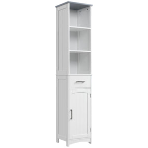 Armadietto Bagno Alto 3 Ripiani 1 Cassetto 1 Anta 34x30x163 cm in MDF Bianco