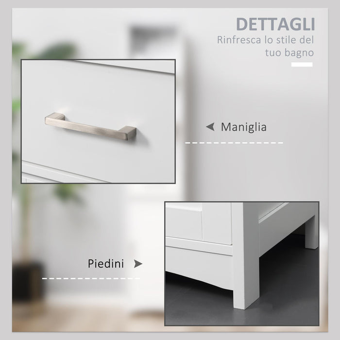 Armadietto Bagno Alto 3 Ripiani 1 Cassetto 1 Anta 34x30x163 cm in MDF Bianco