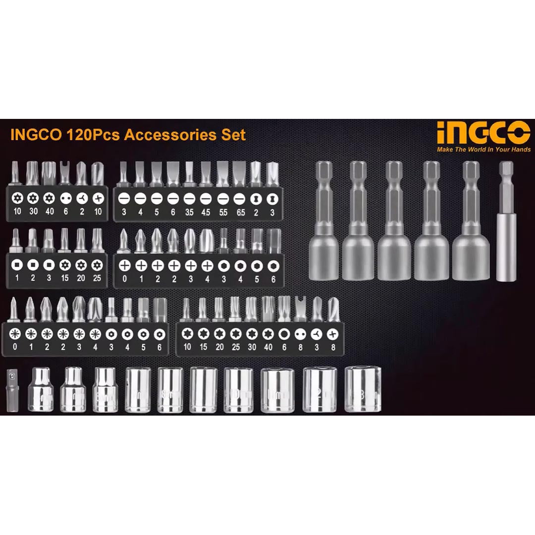 Set accessori per trapano avvitatore e Utensili manuali 120pz in valigetta Ingco HKTAC011201