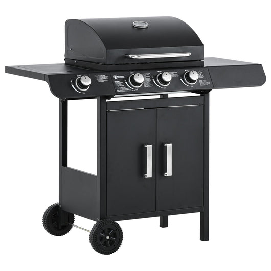 Barbecue a Gas 4 Fuochi 110x50x100 cm in Metallo Nero