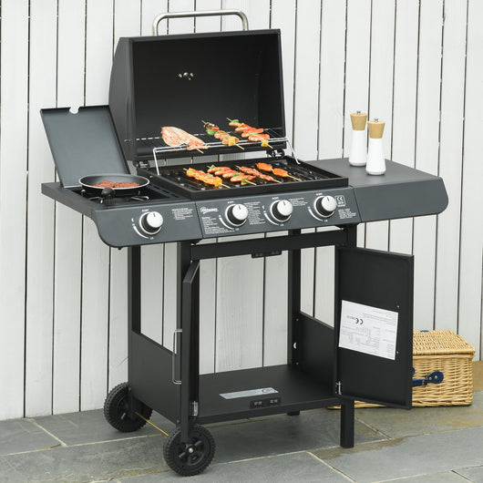 Barbecue a Gas 4 Fuochi 110x50x100 cm in Metallo Nero