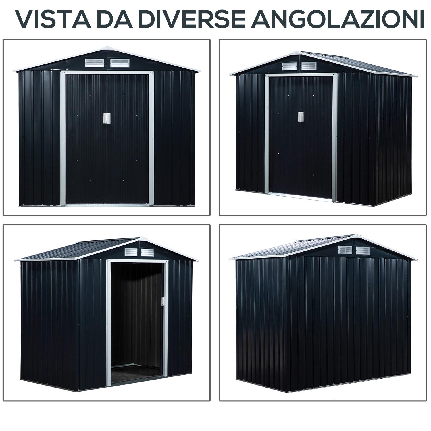 Casetta Box da Giardino 213x130x185 cm in Acciaio e PP Grigio Scuro