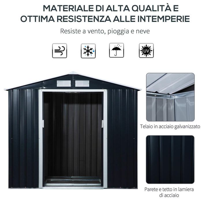 Casetta Box da Giardino 213x130x185 cm in Acciaio e PP Grigio Scuro