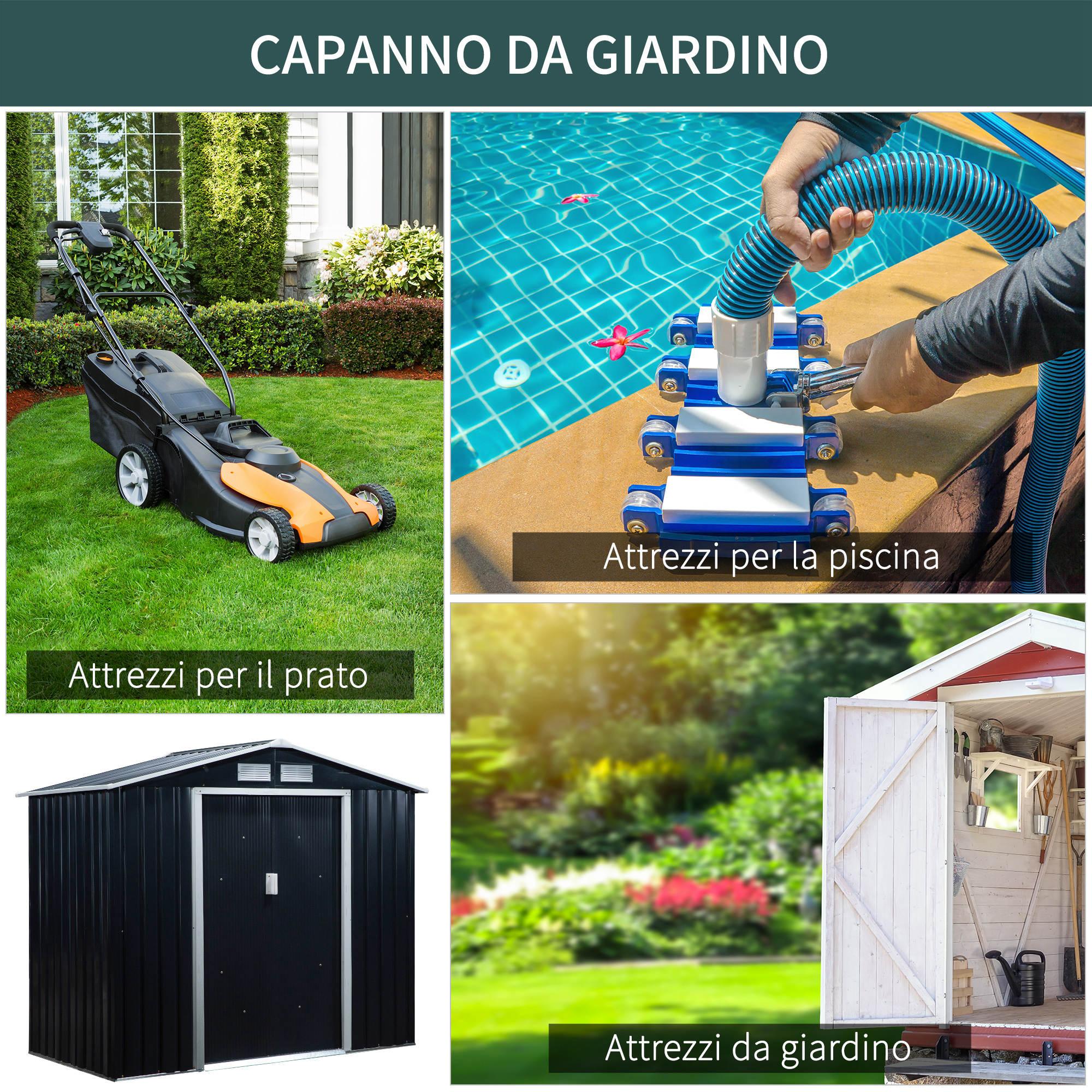 Casetta Box da Giardino 213x130x185 cm in Acciaio e PP Grigio Scuro