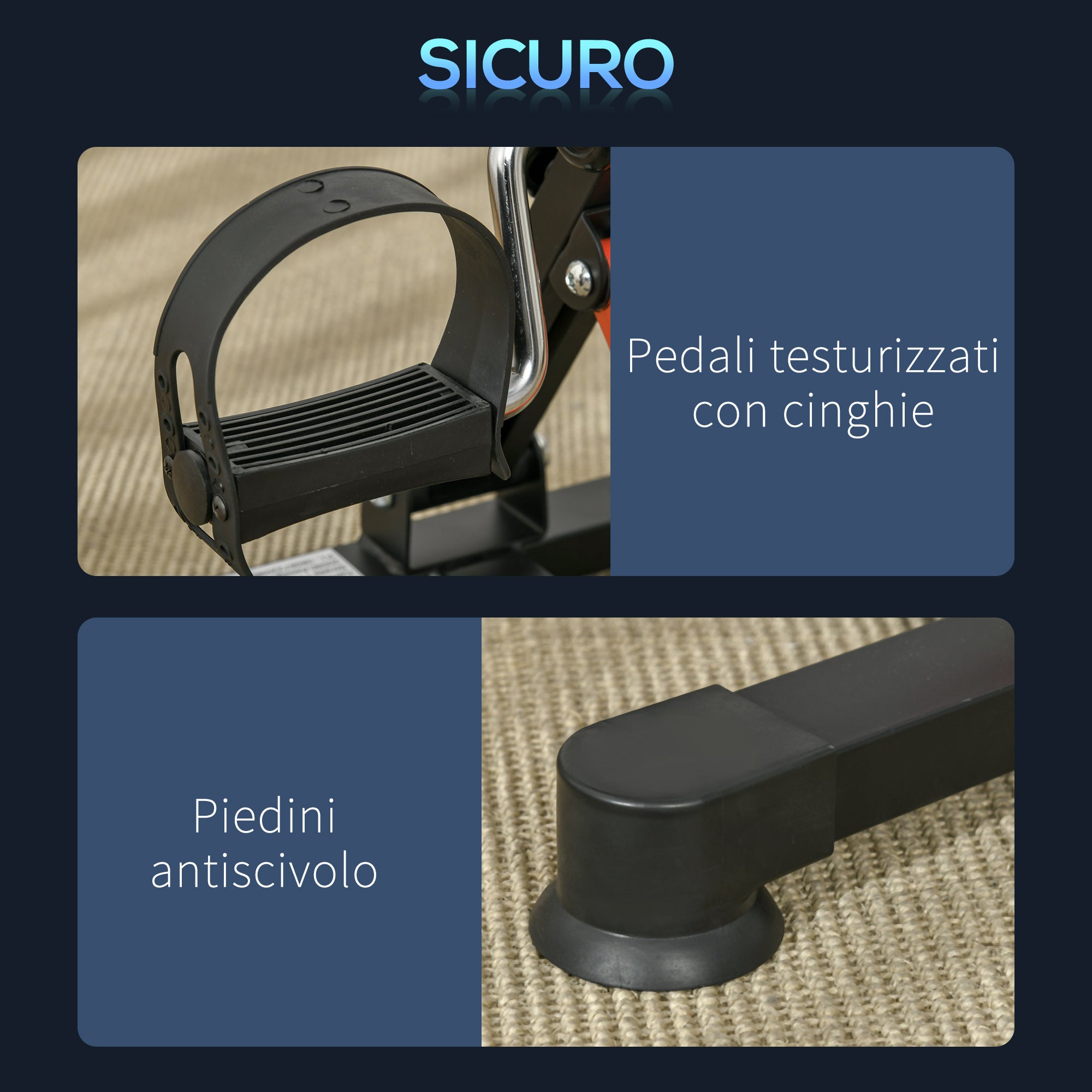 Pedaliera per Riabilitazione Mini Cyclette in Acciaio e ABS Nera