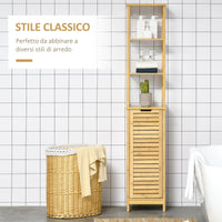 Mobile a Colonna 3 Ripiani 1 Credenza 34x30x173 cm in MDF e Bambù Naturale