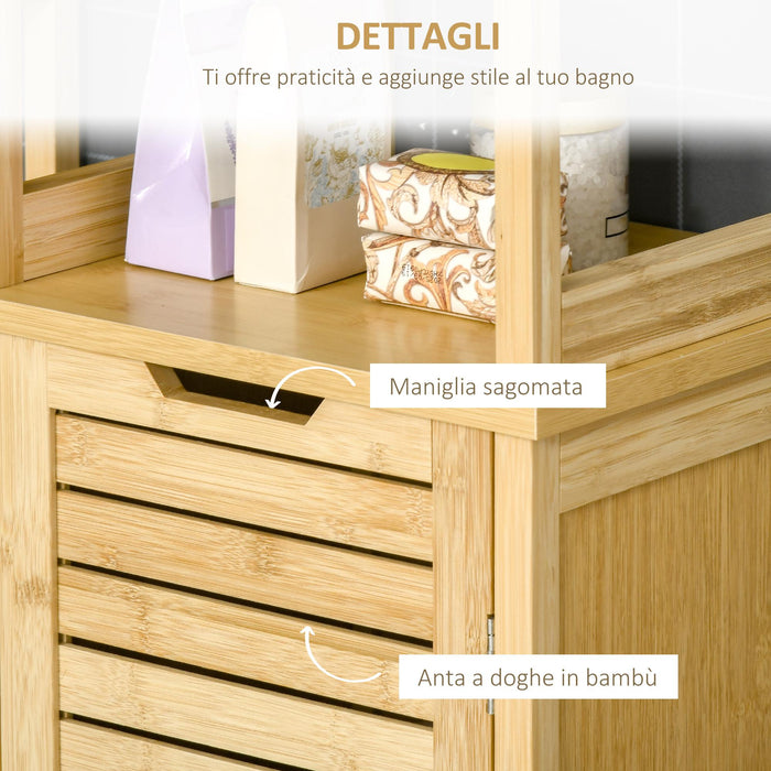 Mobile a Colonna 3 Ripiani 1 Credenza 34x30x173 cm in MDF e Bambù Naturale