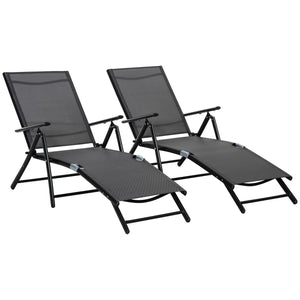 Set 2 Lettini Prendisole Pieghevoli 64x134x95 cm in Alluminio e Rete Nero