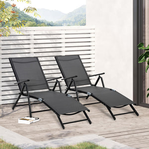 Set 2 Lettini Prendisole Pieghevoli 64x134x95 cm in Alluminio e Rete Nero