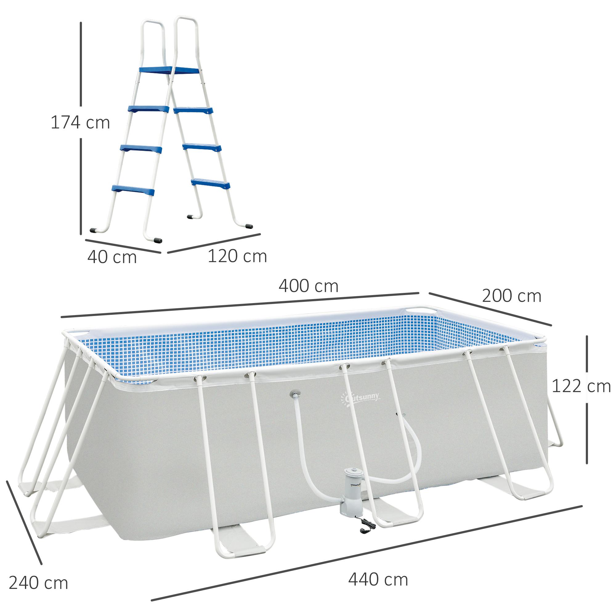 Piscina Fuori Terra Rettangolare 440x240x122 cm in PVC e Acciaio Grigio chiaro