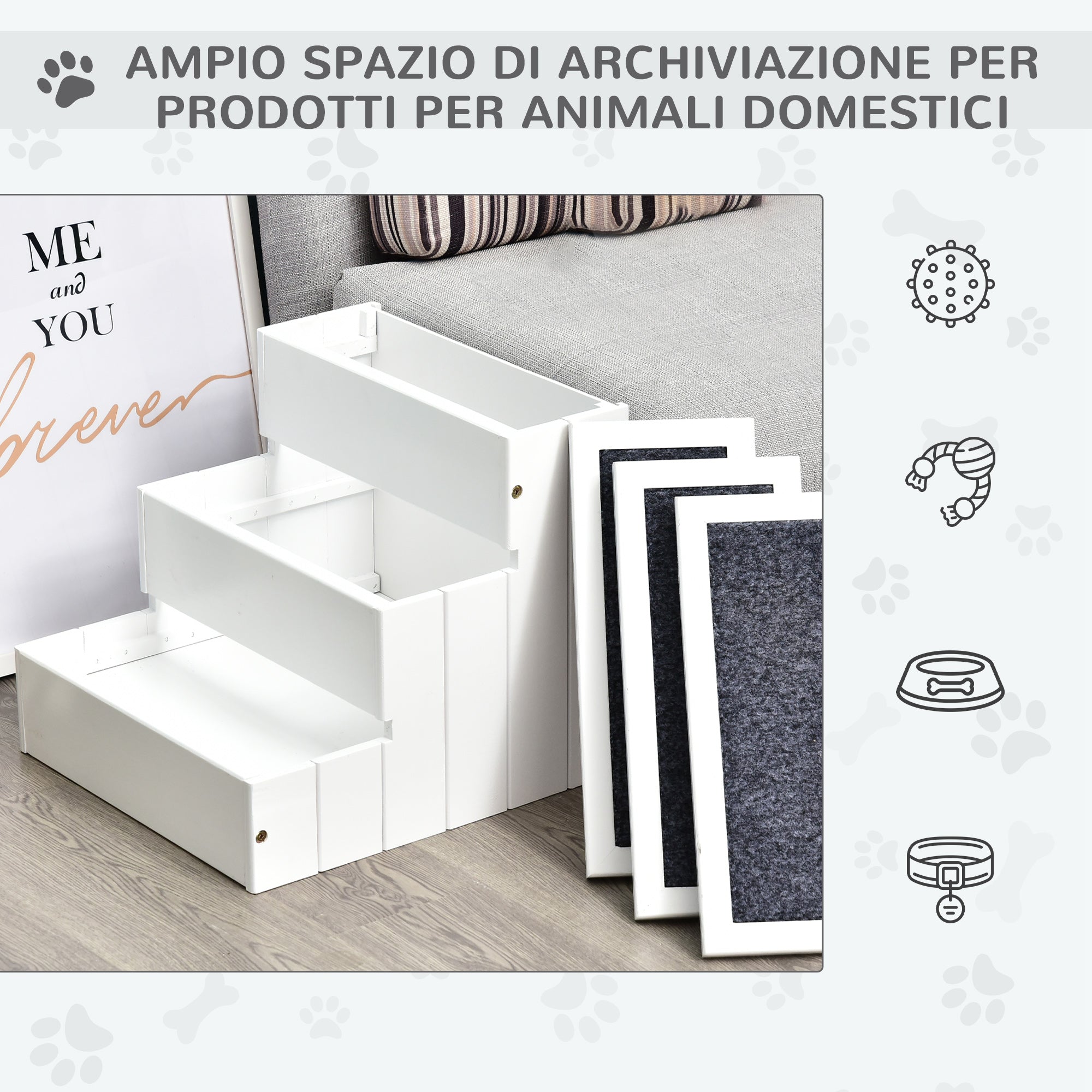 Scaletta per Cani 3 Gradini 40,5x44,5x38 cm in in Legno di Pino Bianco